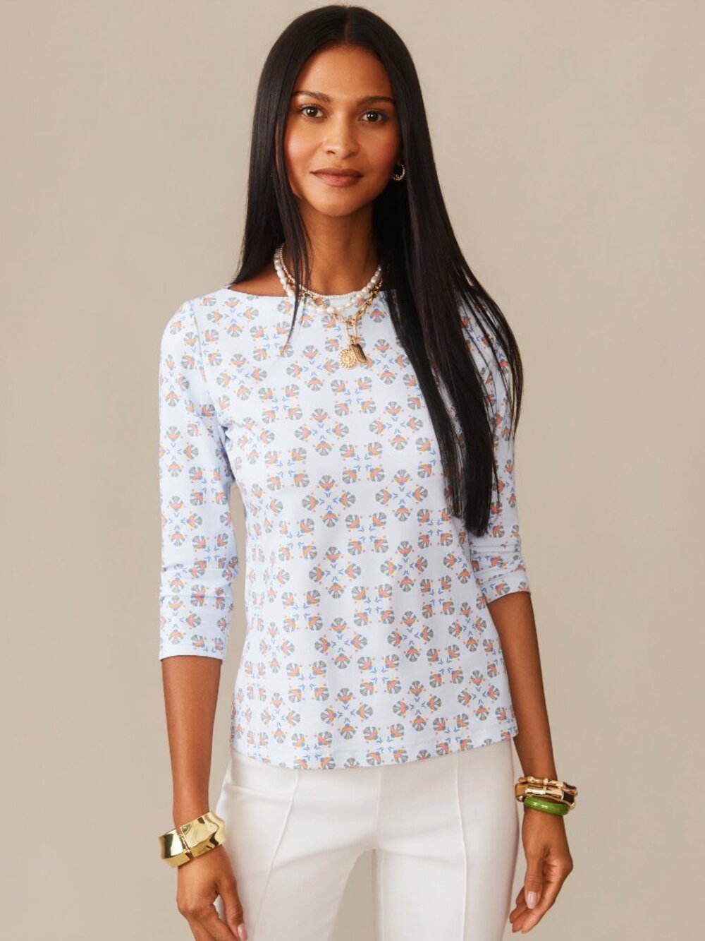 J McLaughlin Wavesong Tee in Mythic Tile - Light Blue/Blue NEW